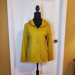 J. Jill Hooded 1/2 Zip Top Mustard Kangaroo Pocket Hoodie Pullover Size SMALL